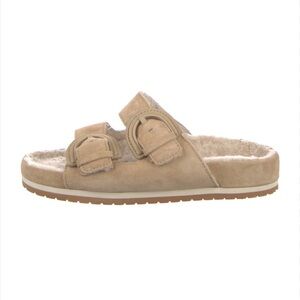 Vince Glyn Genuine Shearling Lined Slide Sandal Tan Suede Women's 8‎